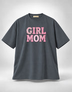 Girl Mom Patterned Block Text Oversized Graphic Grey T-Shirt
