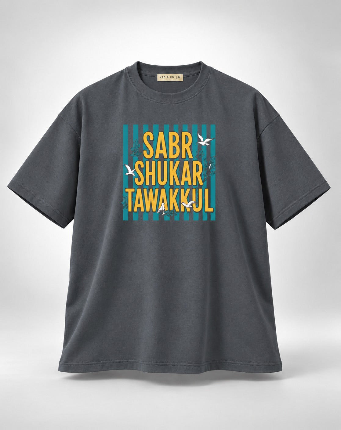 Sabr Shukar Tawakkul Teal Striped Graphic Unisex Oversized Grey T-Shirt