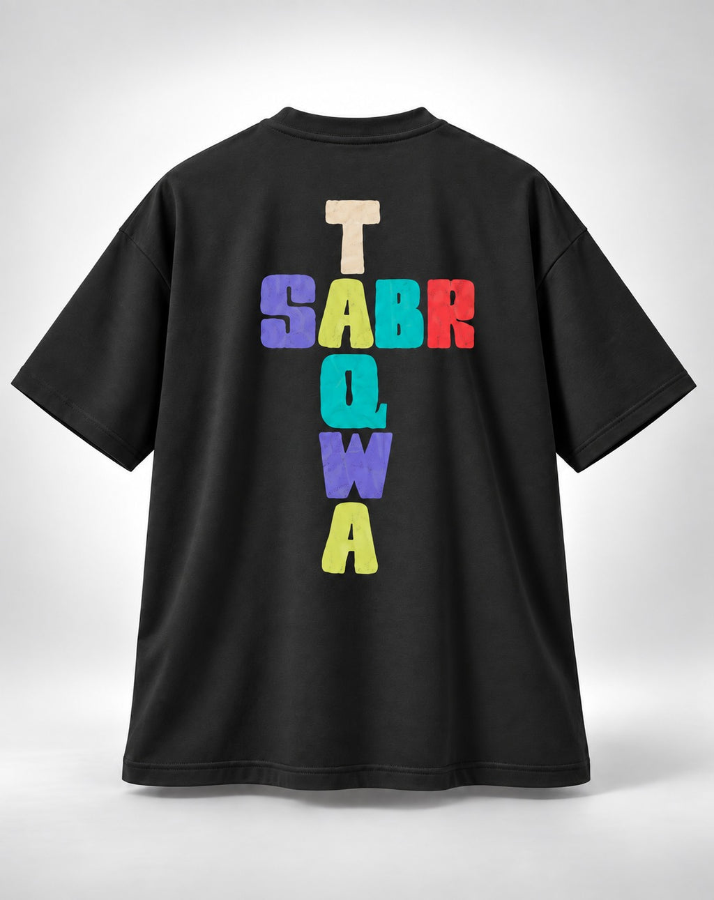 Sabr & Taqwa Bubble Block Crossword Oversized Unisex Black T-Shirt