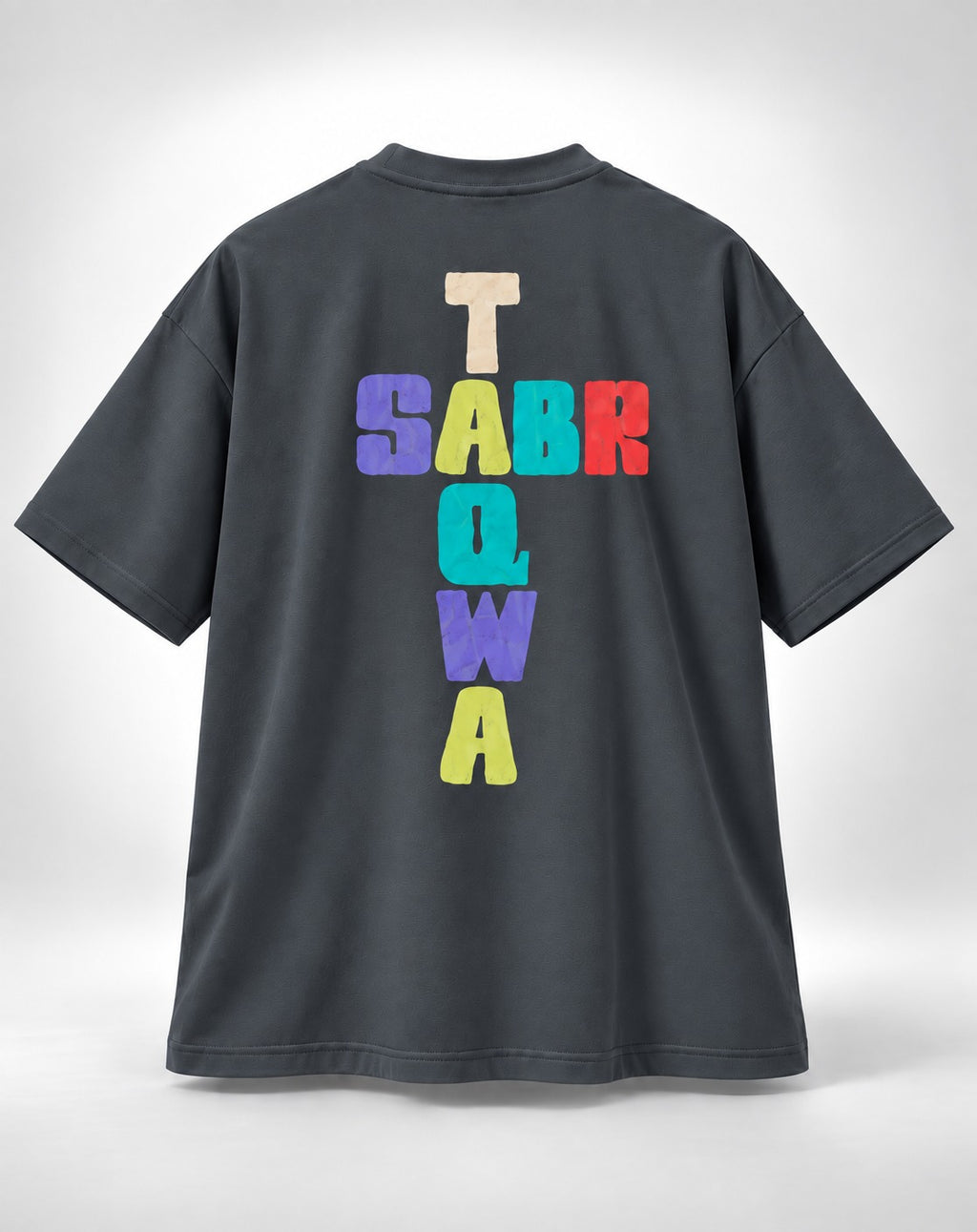 Sabr & Taqwa Bubble Block Crossword Oversized Unisex Grey T-Shirt