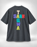 Sabr & Taqwa Bubble Block Crossword Oversized Unisex Grey T-Shirt