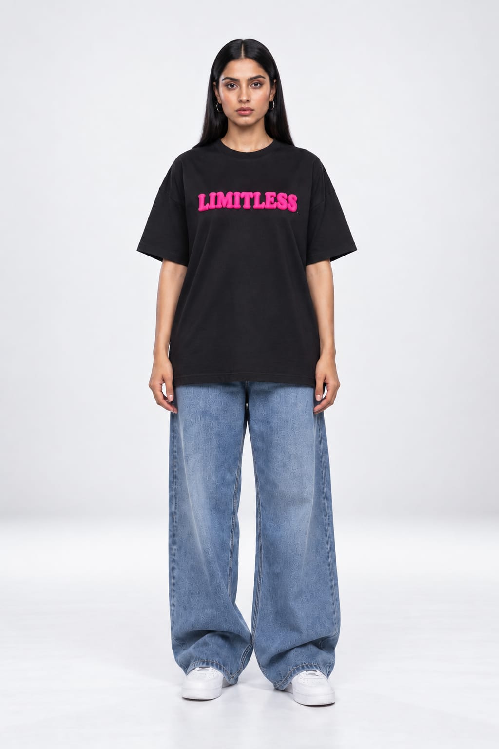 Limitless Bubble Font Graphic Oversized Unisex Black T-Shirt