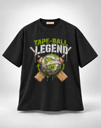 Tape Ball Cricket Graphic Oversized Unisex Black T-Shirt