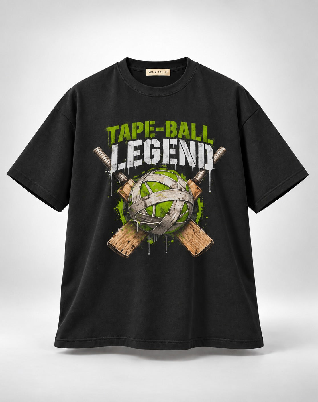 Tape Ball Cricket Graphic Oversized Unisex Black T-Shirt