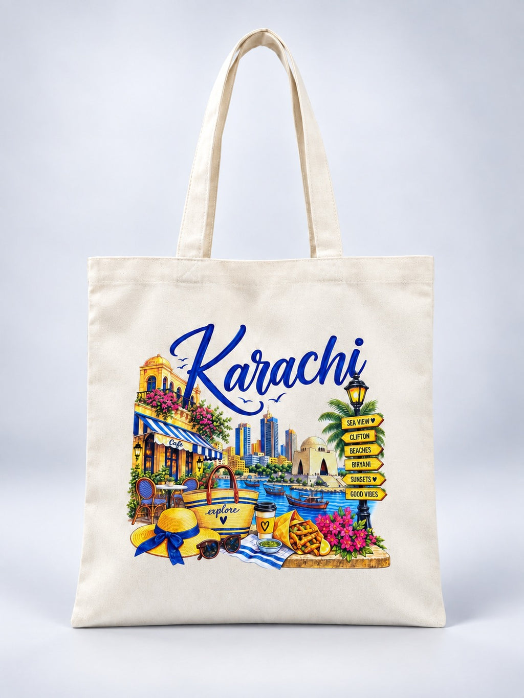 Karachi Landmarks Cityscape Canvas Tote Bag