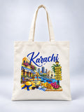 Karachi Landmarks Cityscape Canvas Tote Bag